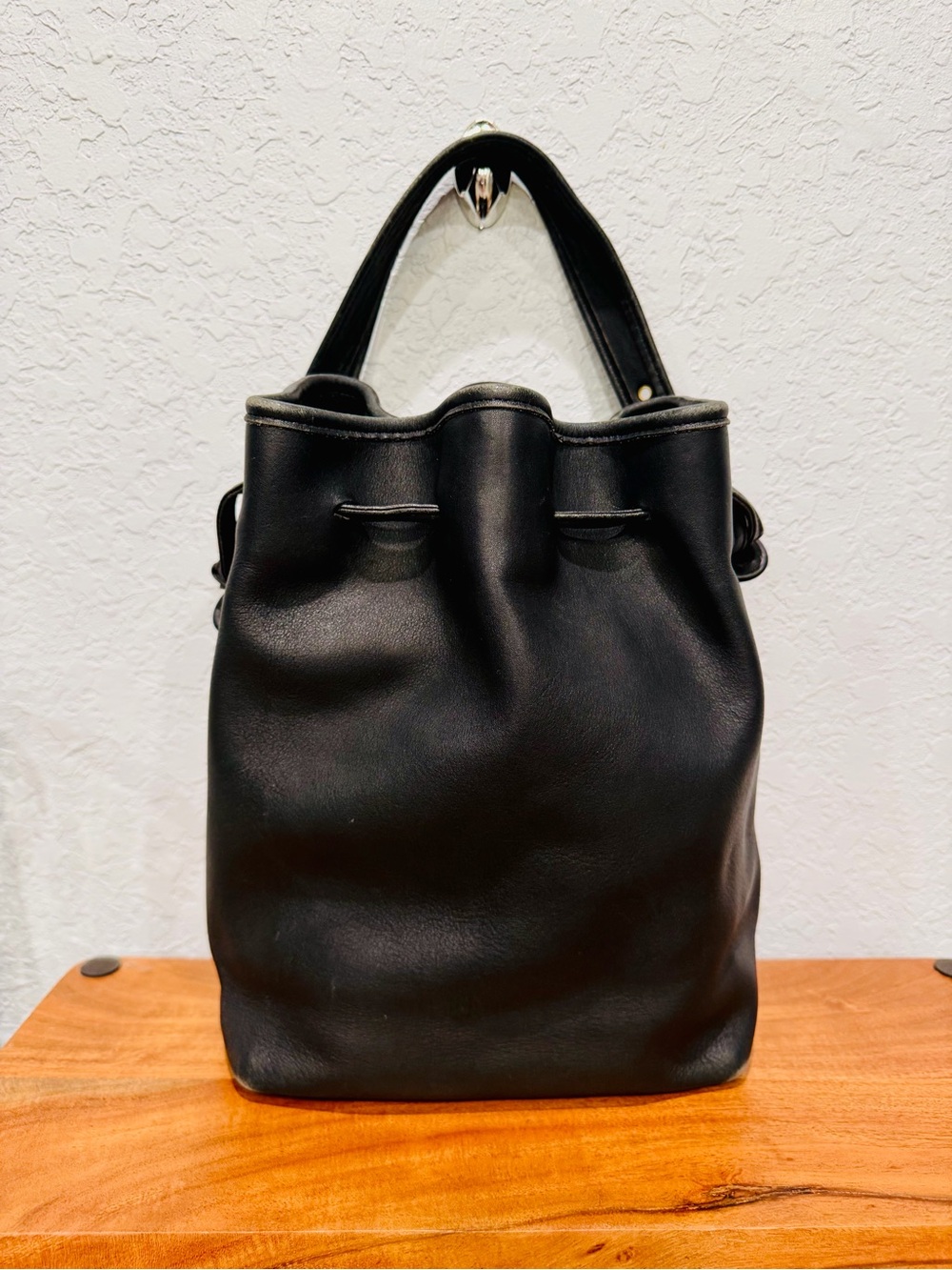 Vintage Coach Legacy Drawstring Bucket Bag Black Leather Style 9165